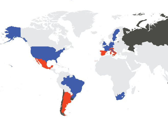 a political world map of FIFA host countries